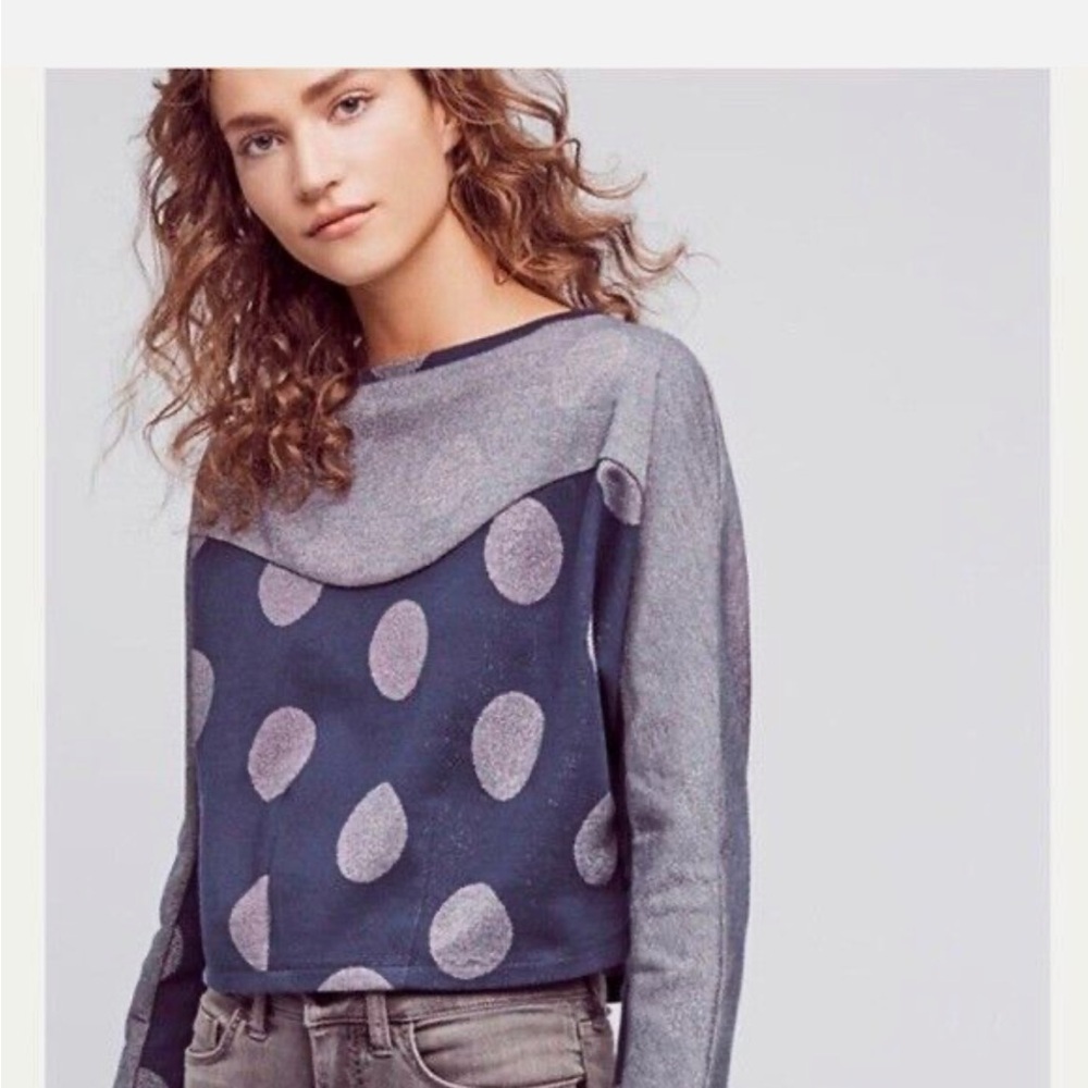 🦊 Anthropologie  CC 9-h15 stCL polka dot long sleeve cropped knit top
